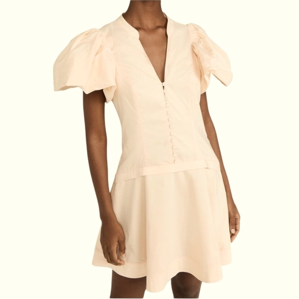 JONATHAN SIMKHAI BLUSHCREAM WITH PUFF FLUTTER SLEEVES BUTTON FRONT DRESS Small